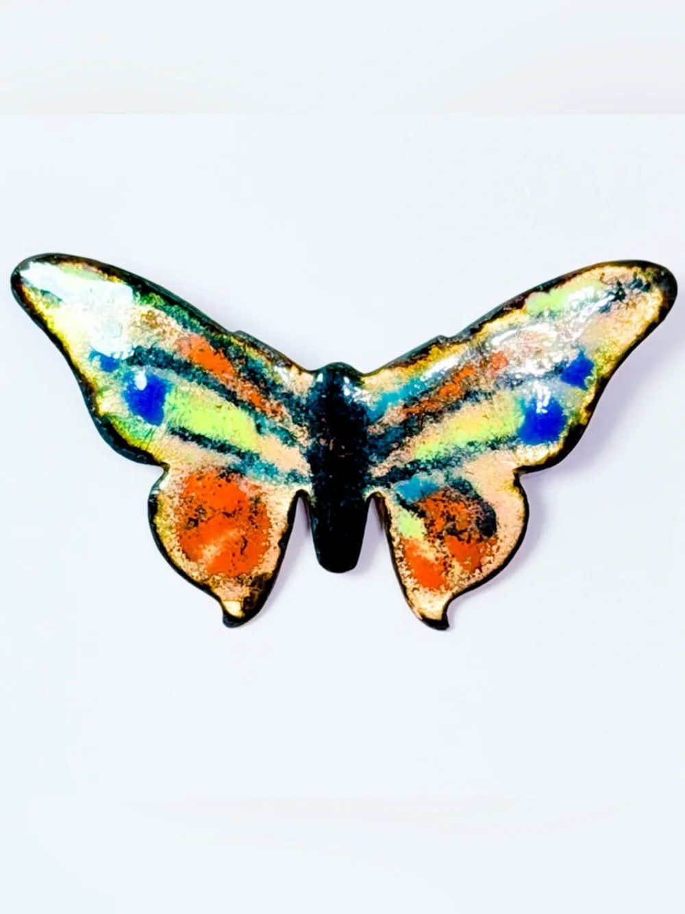 Vintage Enamel Copper Butterfly Brooch Mid Century Modern Abstract Pin OOAK ART - Picture 3 of 5